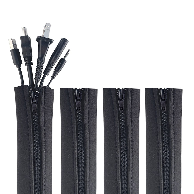  [AUSTRALIA] - Zipper Cable Sleeve by Wrap-It Storage - 24" x 4" (4-Pack) Black - Cord Organizer and Cable Protector for Desk, Computer, TV Cord Management to Hide and Cover Wire and Extension Cables 24in (4-Pack)