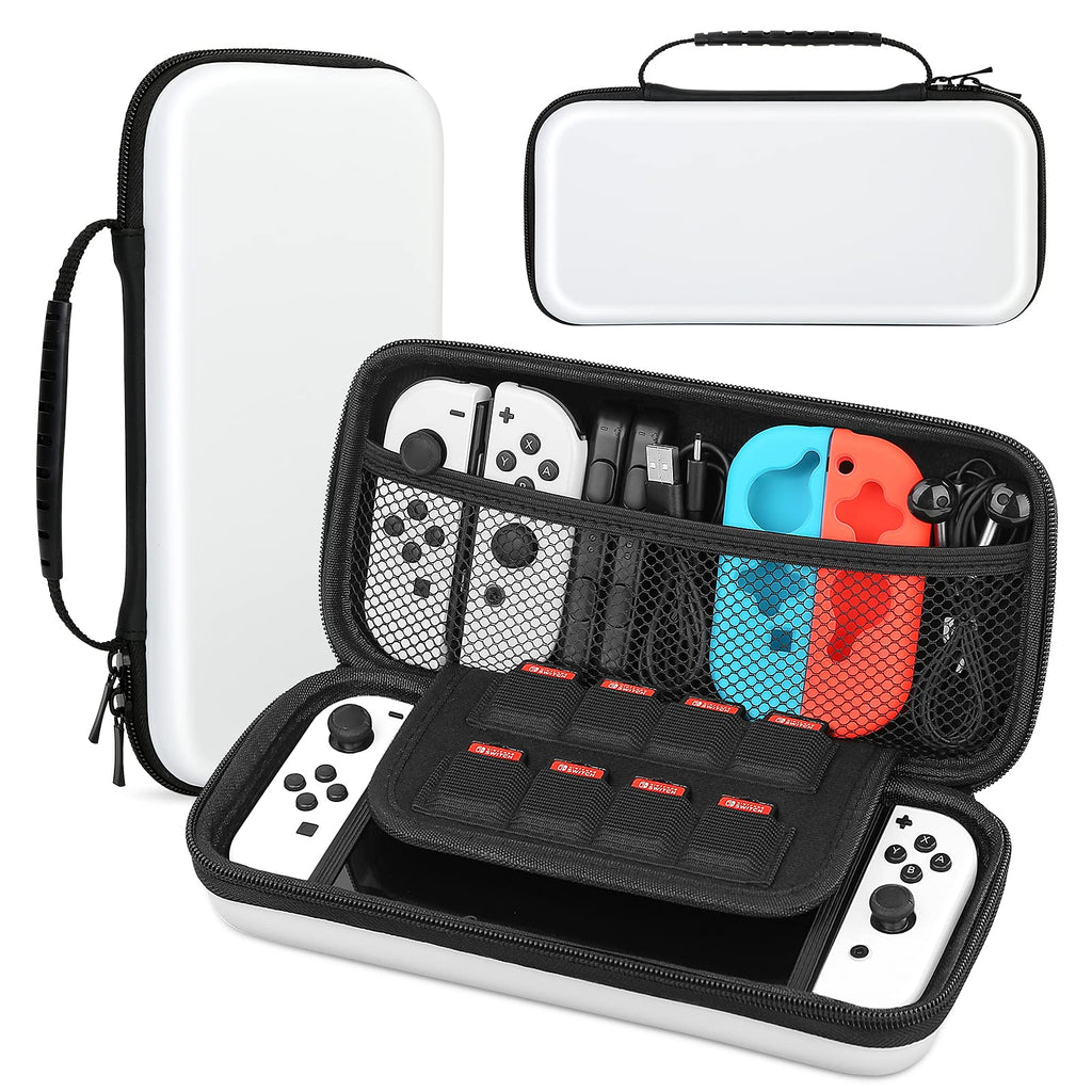 [AUSTRALIA] - HEYSTOP Switch OLED Case/Switch Case Compatible with Nintendo Switch OLED Model/Nintendo Switch, Portable Travel Carry Case for Nintendo Switch OLED Model with 8 Game Card Pockets (White)