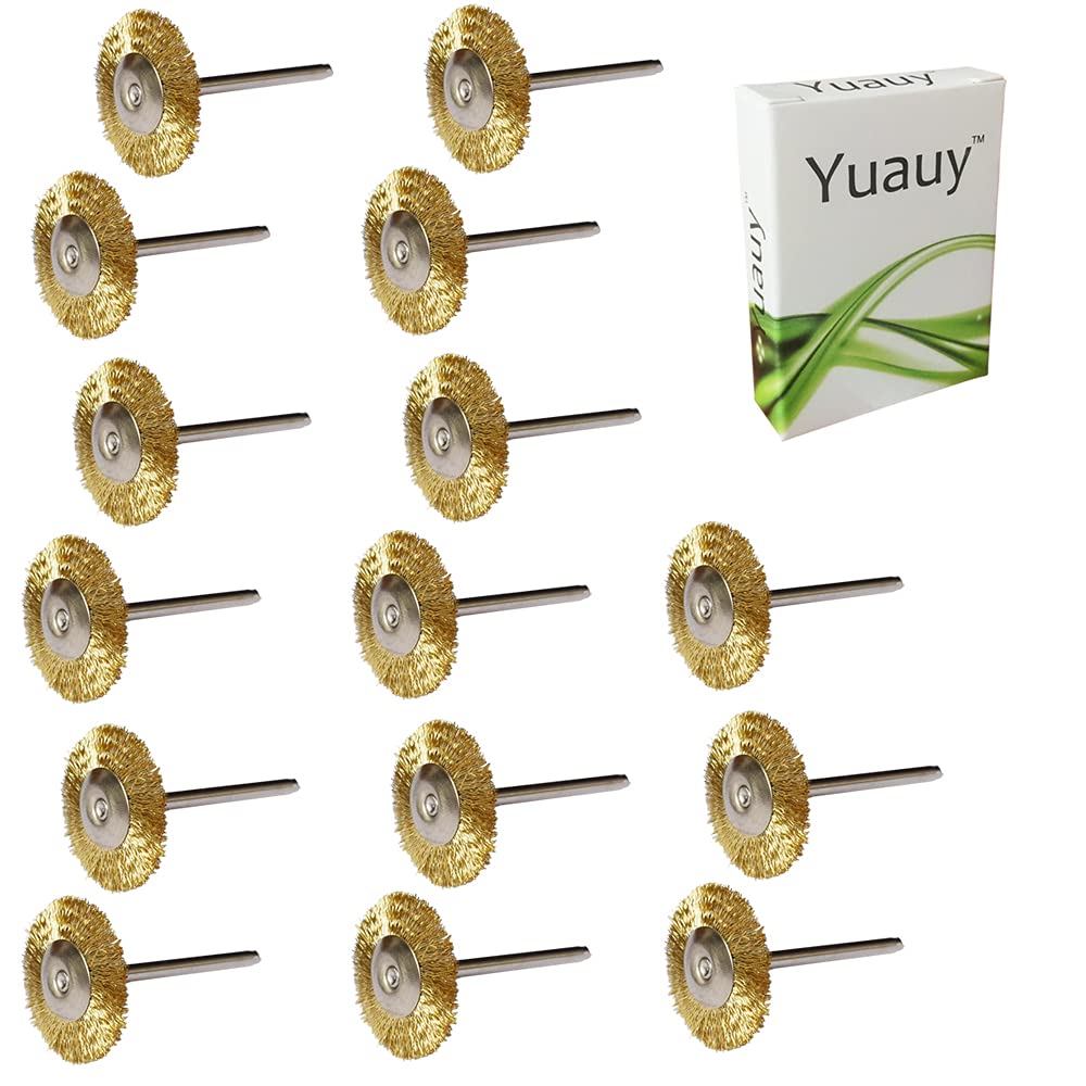  [AUSTRALIA] - Yuauy 15 pcs Brass Wire Brushes T-Shaped Wheels Polishing 1" Dia w/Shank 1/8" for Rotary Tools