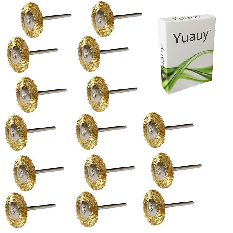  [AUSTRALIA] - Yuauy 15 pcs Brass Wire Brushes T-Shaped Wheels Polishing 1" Dia w/Shank 1/8" for Rotary Tools