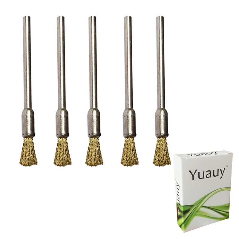  [AUSTRALIA] - Yuauy 5 pcs Brass Wire Brushes Pen-shaped Wheels Polishing 1/5" Dia w/Shank 1/8" for Rotary Tools