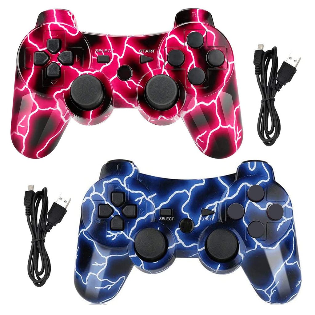  [AUSTRALIA] - Wireless Controller for PS3, Built-in Dual Vibration Gaming Remote Joystick Compatible with Playstation 3,with Charger Cable Cord (Blue+ Red) Blue+ Red