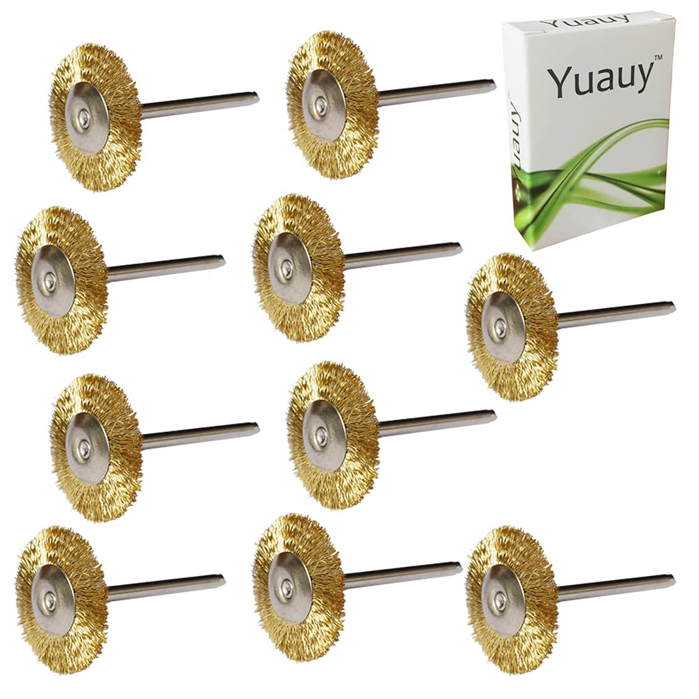  [AUSTRALIA] - Yuauy 10 pcs Brass Wire Brushes T-Shaped Wheels Polishing 1" Dia w/Shank 1/8" for Rotary Tools