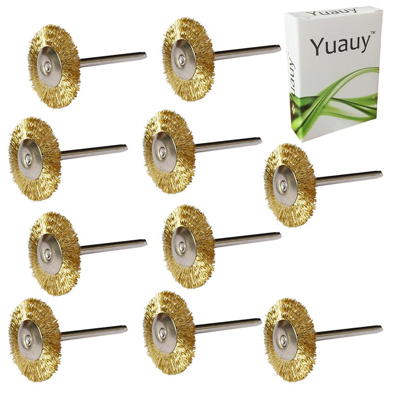  [AUSTRALIA] - Yuauy 10 pcs Brass Wire Brushes T-Shaped Wheels Polishing 1" Dia w/Shank 1/8" for Rotary Tools