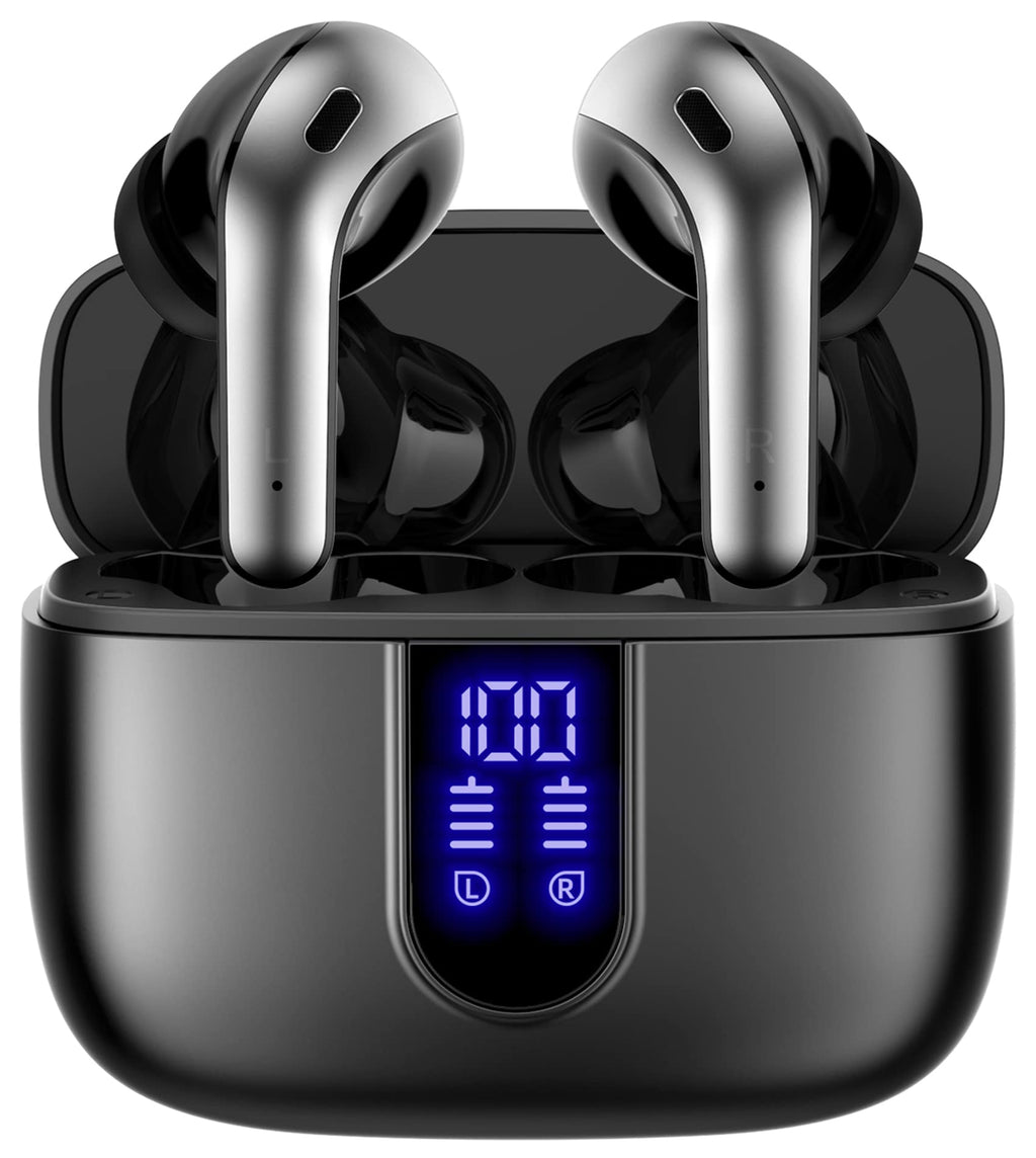  [AUSTRALIA] - TAGRY Bluetooth Headphones True Wireless Earbuds 60H Playback LED Power Display Earphones with Wireless Charging Case IPX5 Waterproof in-Ear Earbuds with Mic for TV Smart Phone Computer Laptop Sports Black