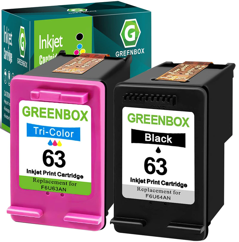  [AUSTRALIA] - GREENBOX Remanufactured Ink Cartridge Replacement for HP 63 63 to use with OfficeJet 3830 Envy 4512 4520 Officejet 4650 5255 Deskjet 1112 3634 3632 3639 Printer (1 Black 1 Color)