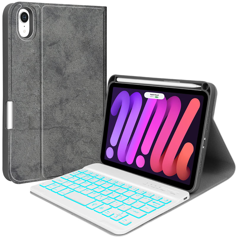  [AUSTRALIA] - Backlit Keyboard Case for iPad Mini 6th Generation 2021 - Wireless Magnetic Detachable Backlight Keyboard Thin Slim Smart Folio Stand Tablet Cover Case with Pencil Holder for 8.3" iPad Mini 6, Gray