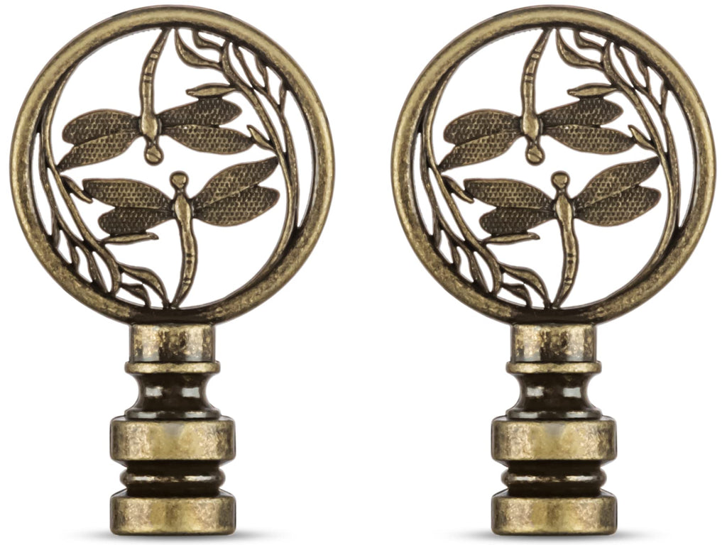  [AUSTRALIA] - 2 Packs Lamp Finial Cap Knob, Dragonfly Design Lamp Decoration for Lamp Shade, Antique Brass, 1-3/8 Inches