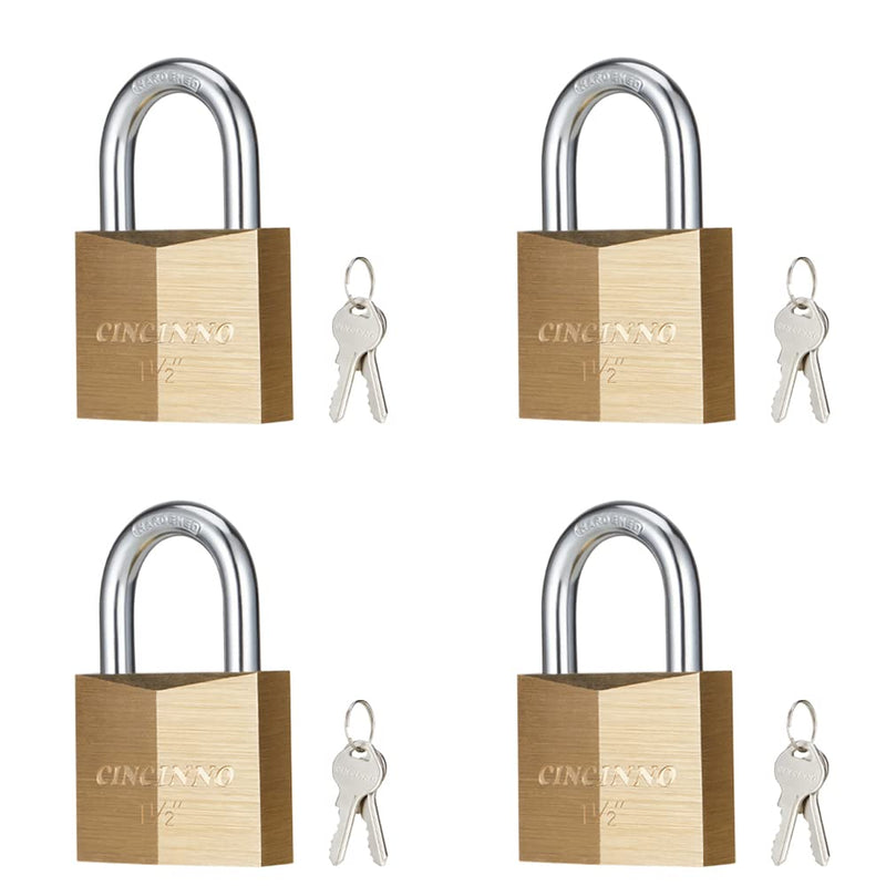  [AUSTRALIA] - CINCINNO Solid Brass Locks with Keys 4 Pack, Pad Lock with Wide Lock Body 1-9/16 in. (40 mm), Keyed Alike Padlocks for Sheds, Storage Unit School Gym Locker, Fence, Toolbox, Hasp Storage 40mm 4pack