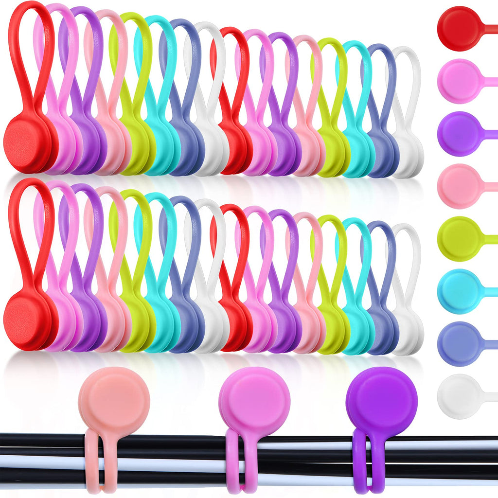  [AUSTRALIA] - 32 Pieces Magnetic Cable Ties Silicone Cable Management Ties Reusable Cord Clips Magnet Cable Straps for Bundling, Organizing, Holding Cable Wire Cord to Fridge, Home Office Car (Simple Style) Simple Style