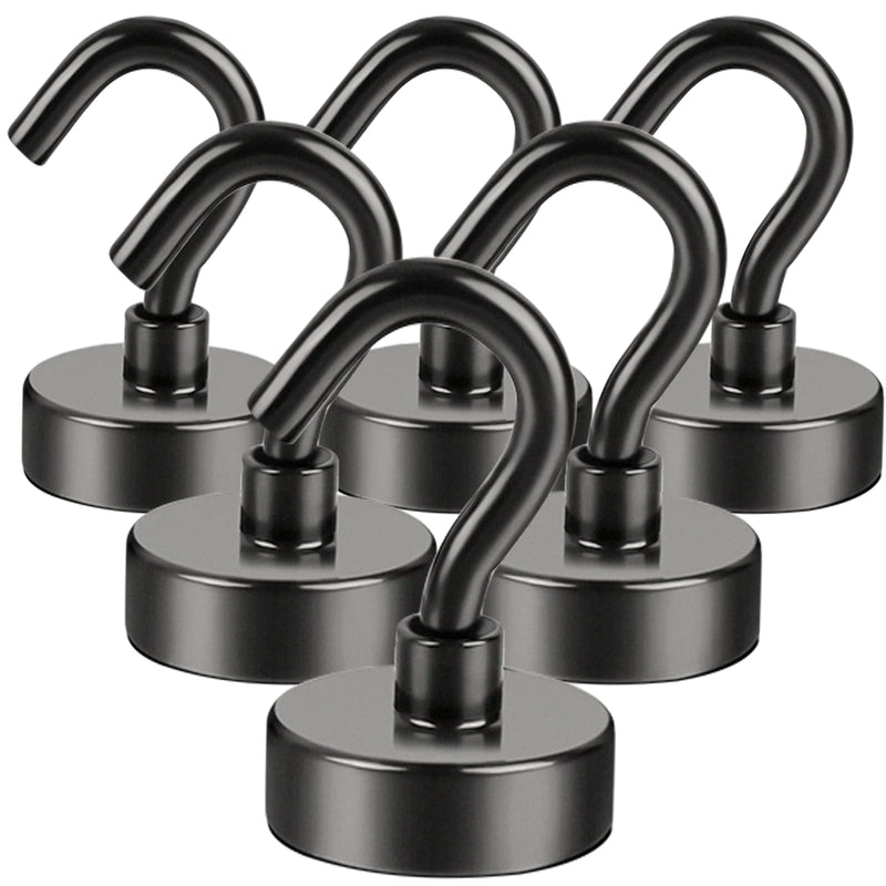  [AUSTRALIA] - DIYMAG Black Magnetic Utility Hooks, 22Lbs Heavy Duty Rare Earth Neodymium Magnet Hooks with Nickel Coating for Kitchen, Cruise, Classroom, Workplace, Office and Garage etc, 6 Packs