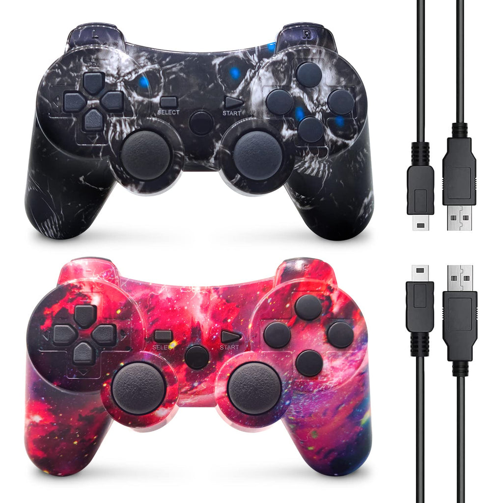  [AUSTRALIA] - PS3 Controller Wireless, Gaming Remote Joystick for Playstation 3 with Charger Cable Cord (Red Star, Black Ghost) Red Star, Black Ghost