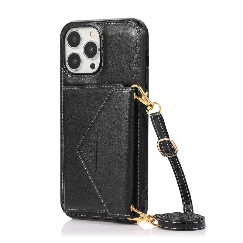  [AUSTRALIA] - Lanyard Card Wallet Case for iPhone 13 6.1 inch Shoulder Strap Bumper Cover, Adjustable Crossbody Leather Case (Black,iPhone 13) Black