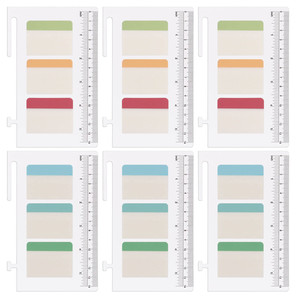  [AUSTRALIA] - 540 Pieces Divider Sticky Index Tabs Set for School Office Supplies, Rectangle Blank Self-Stick Bookmark Index, 6 Colors, 1.8x1.4 Inch, A6 Clear Loose-Leaf Plate with Metric & English Ruler 1.8 x 1.4 Inch