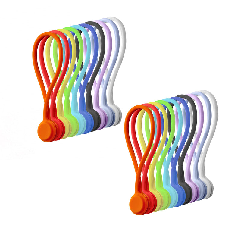  [AUSTRALIA] - 20 Pack Twist Cable Ties with Strong Magnet, Silicone Reusable Twist Ties for Cord Wraps, Cord Organizer Magnetic Cable Clips - Hanging Holding Stuff for Home, Fridge Kitchen, Office, School Gifts Multi