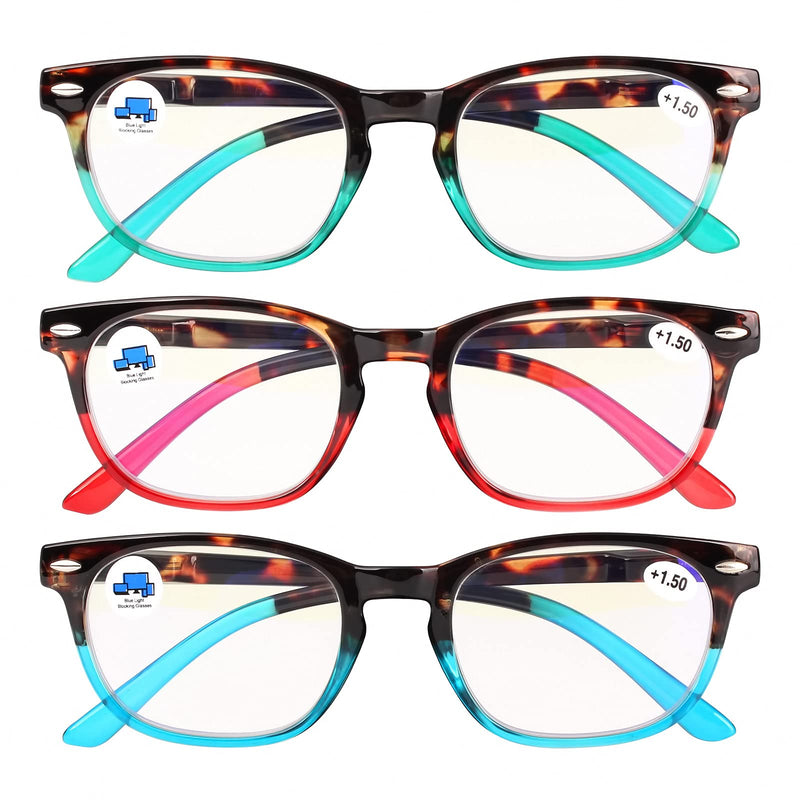 [AUSTRALIA] - Jansfancy Blue Light Blocking Reading Glasses for Women Men，Spring Hinged computer readers (3 Pairs Mix Colour))… 3mix Colour 1.75 Diopters
