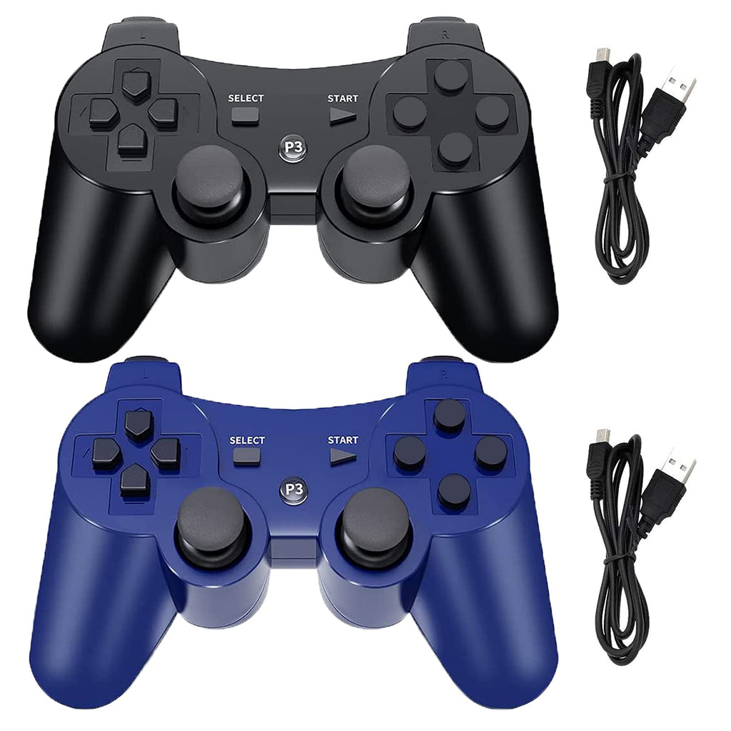  [AUSTRALIA] - Wireless Controller for PS3, Built-in Dual Vibration Gaming Remote Joystick Compatible with Playstation 3,with Charger Cable Cord (Black+ Blue) Black+ Blue