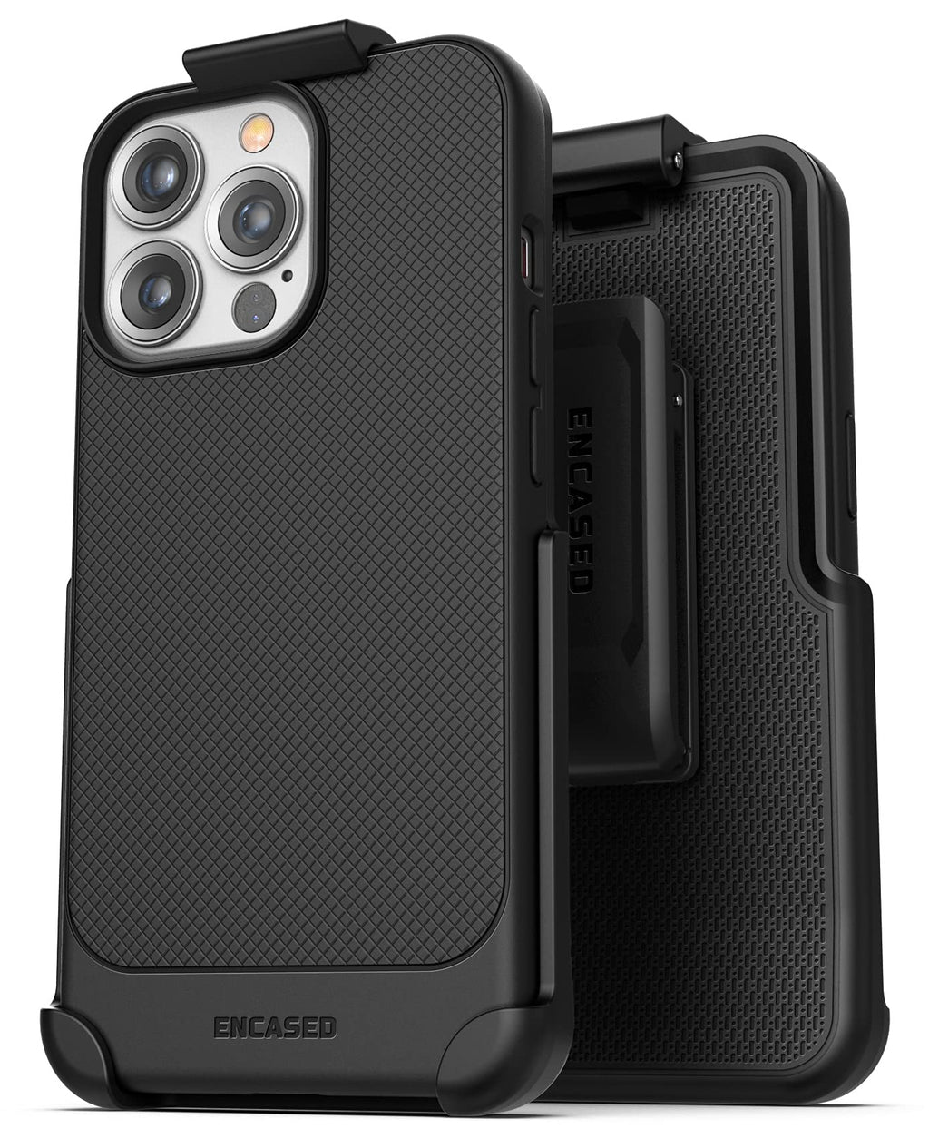  [AUSTRALIA] - Encased Thin Armor Designed for iPhone 13 PRO Belt Clip Case (Ultra Slim) Grip Phone Cover with Holster (Matte Black)