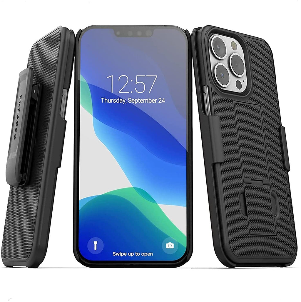  [AUSTRALIA] - Encased DuraClip Designed for iPhone 13 PRO MAX Belt Clip Case (2021) Slim Phone Cover with Holster (Black)