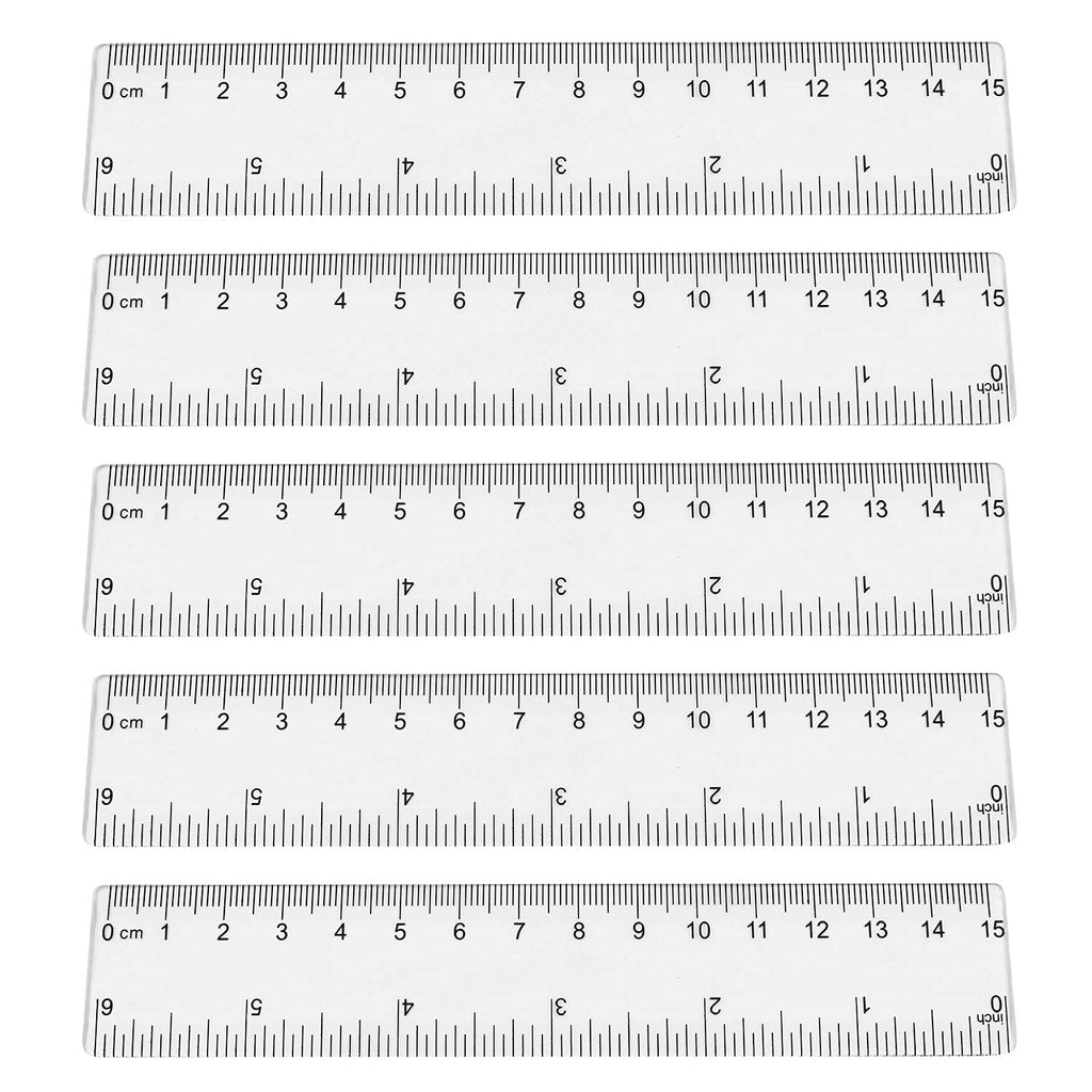  [AUSTRALIA] - JCBIZ 5pcs Plastic Transparent Ruler 15cm Straight Ruler Measuring Tool with Inches and Metric Measuring for Student School Office