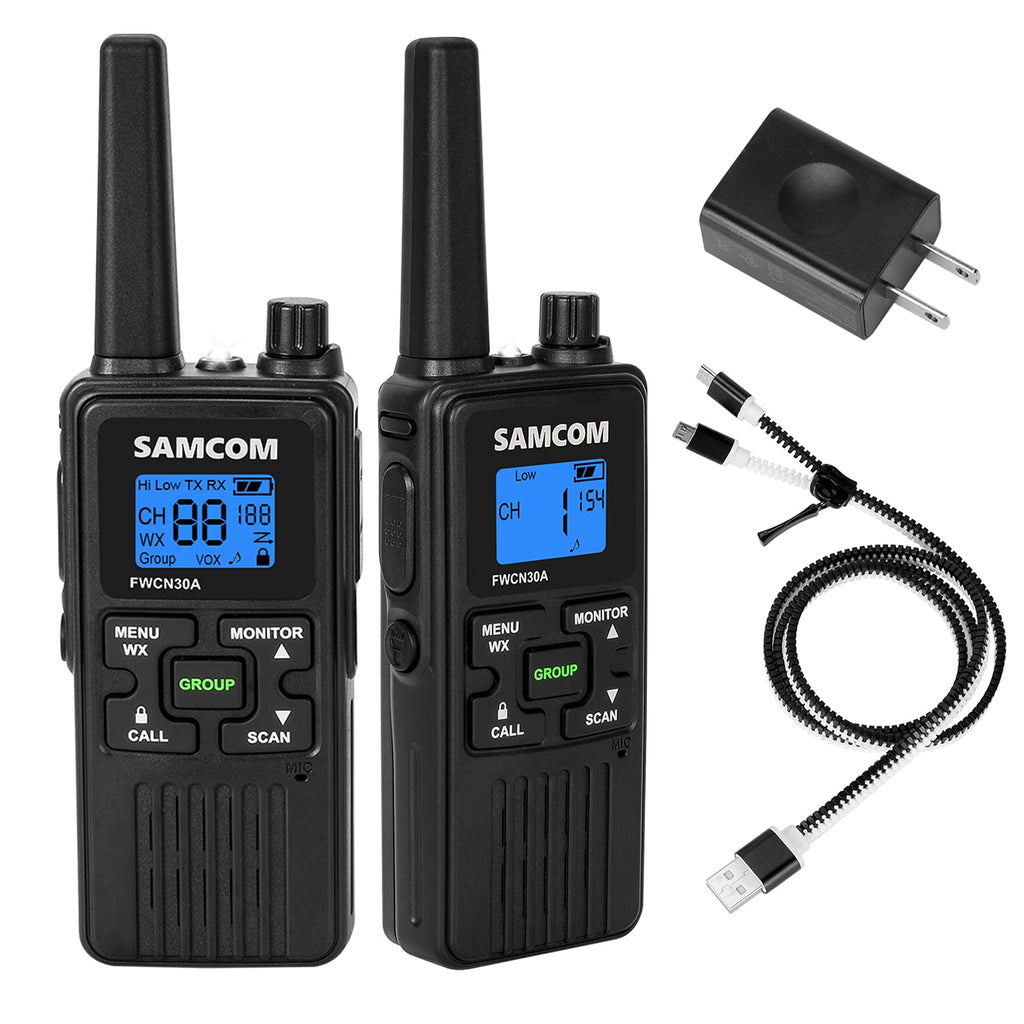  [AUSTRALIA] - Walkie Talkies Long Range, SAMCOM FWCN30A FRS 2-Way Radios Rechargeable for Adults, Walky Talky with 1250mAh Battery/NOAA Weather Scan for Family Outdoor Activities (2 Pcs Black) 2 Pcs Balck