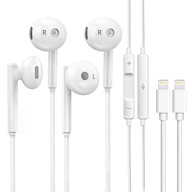  [AUSTRALIA] - 2Pack iPhone Wired Earbuds Earphones Headphones, Stereo Noise Canceling Isolating in Ear Headset with Built-in Microphone&Volume Control Compatible with iPhone 12 11 Pro Max Mini Plus SE X XS XR 8 7 Lightning Connector White