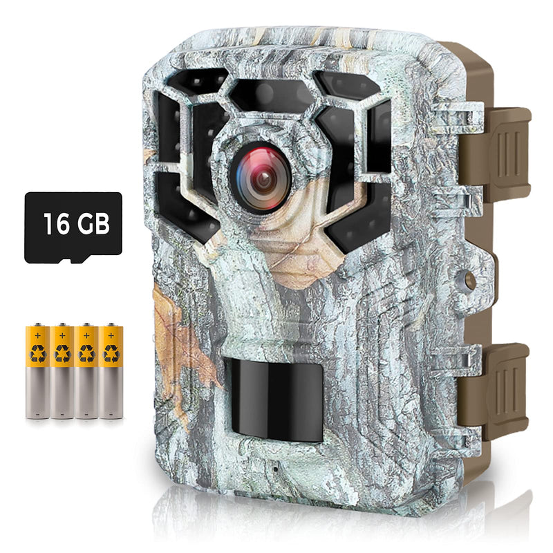  [AUSTRALIA] - HAWKRAY Trail Camera,1080P 16MP Mini Hunting Game Cameras with 16GB SD Card and 4 Batteries 120° Wide-Angle Night Vision Motion Sensor 0.2s Trigger Speed Small Trail Game Cam IP65 Waterproof 2.0" LCD