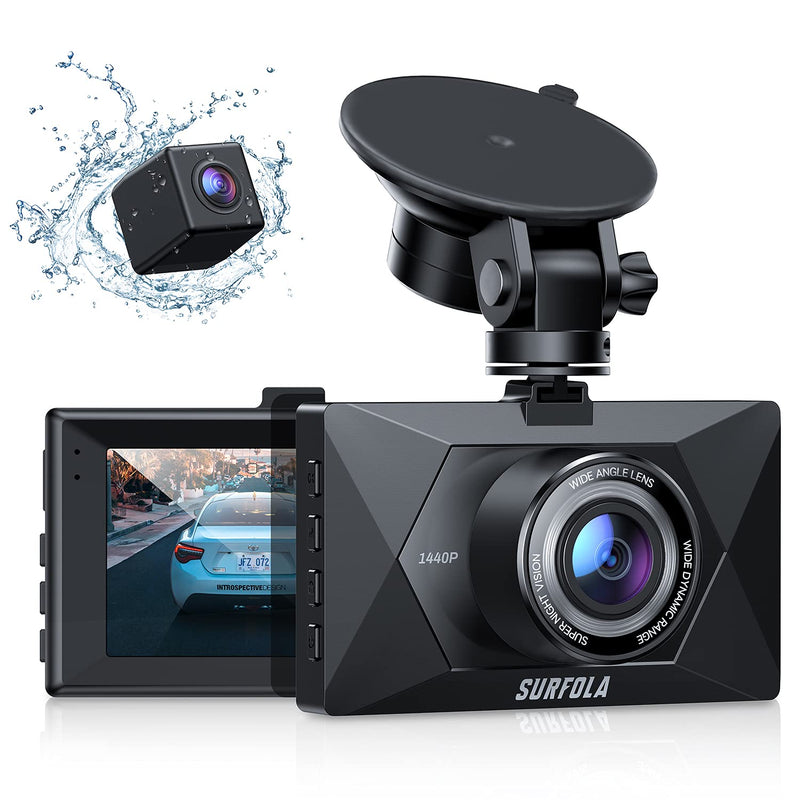  [AUSTRALIA] - Dash Cam, Front and Rear 2K Surfola 2560x1440P Quad HD Car Dash Camera, Ultra Clear Night Vision, 170-Degree Wide Angle, 3" inch IPS Screen, Parking Mode, True WDR, Motion Detection, G-Sensor
