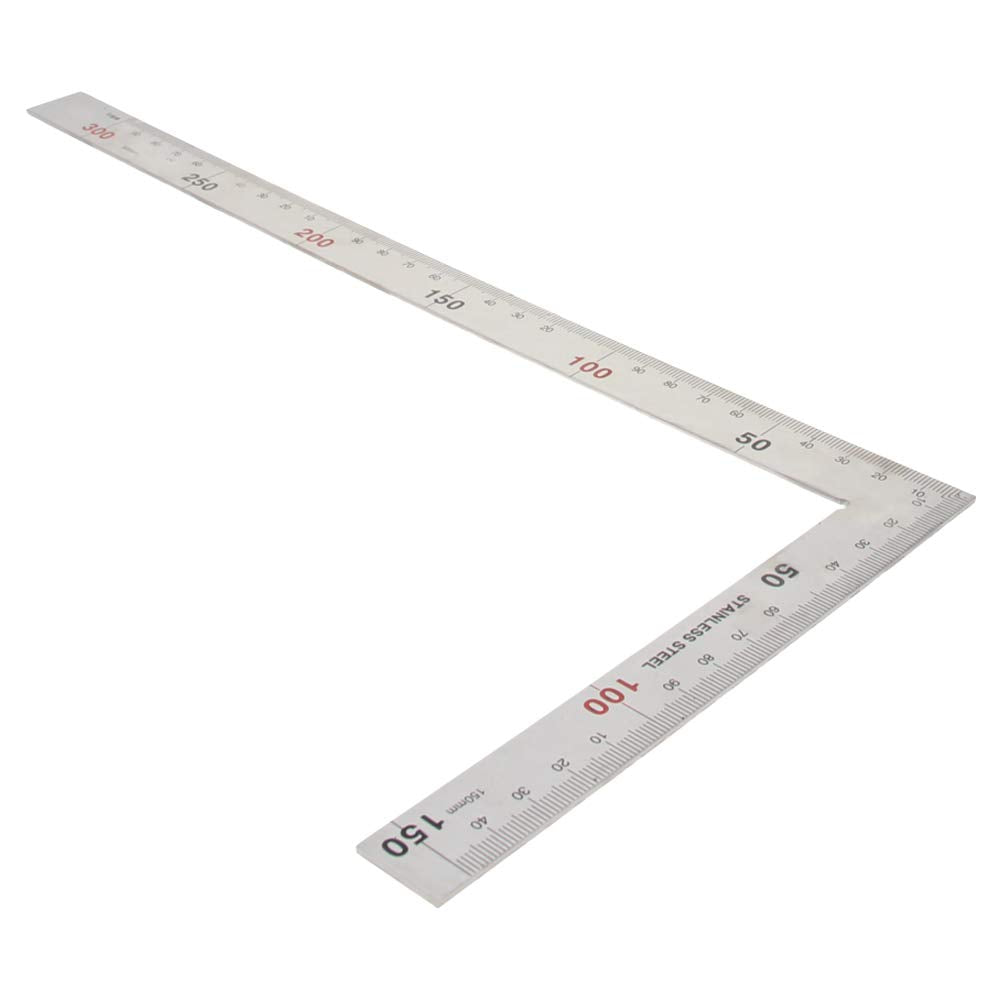  [AUSTRALIA] - Bettomshin 1Pcs L Shaped Ruler, 150×300mm Stainless Steel Straight Edge Ruler 90 Degree Square Layout Tool Straightedge Right Angle Ruler Measuring Gauge for Carpenter Engineer