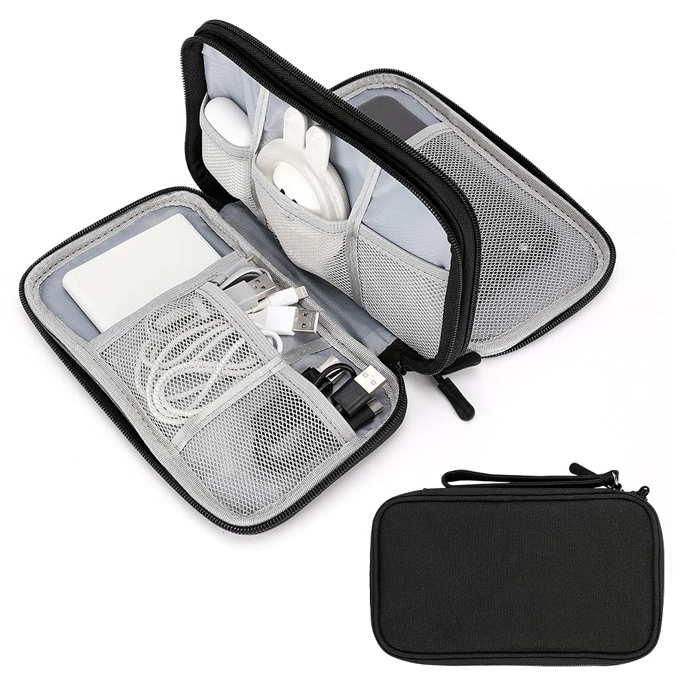  [AUSTRALIA] - BestMal Electronics Organizer, Portable Travel Cable Organizer Bag with Large Capiticy, Waterproof Double Layer Electronics Accessories Cases for Cord Charger Phone Gifts For Him - Black