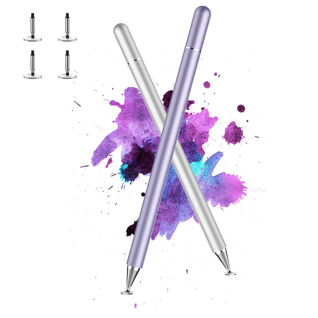  [AUSTRALIA] - Stylus Pen for iPad, LUNTAK Stylus Pens for Apple/iPhone/Ipad pro/Mini/Air/Android/Microsoft/Surface All Capacitive Touch Screens Universal with 4 Replacement Tips (2 Pcs, Purple and Silver)