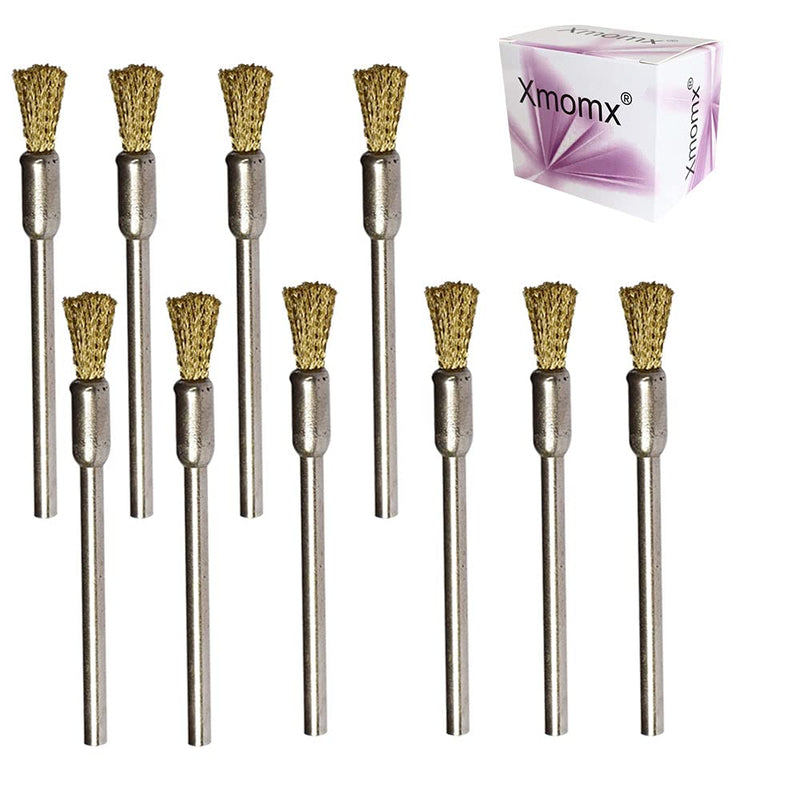  [AUSTRALIA] - Xmomx 10 pcs Brass Wire Brushes Pen-shaped Wheels Polishing 1/5" Dia w/Shank 1/8" for Rotary Tools