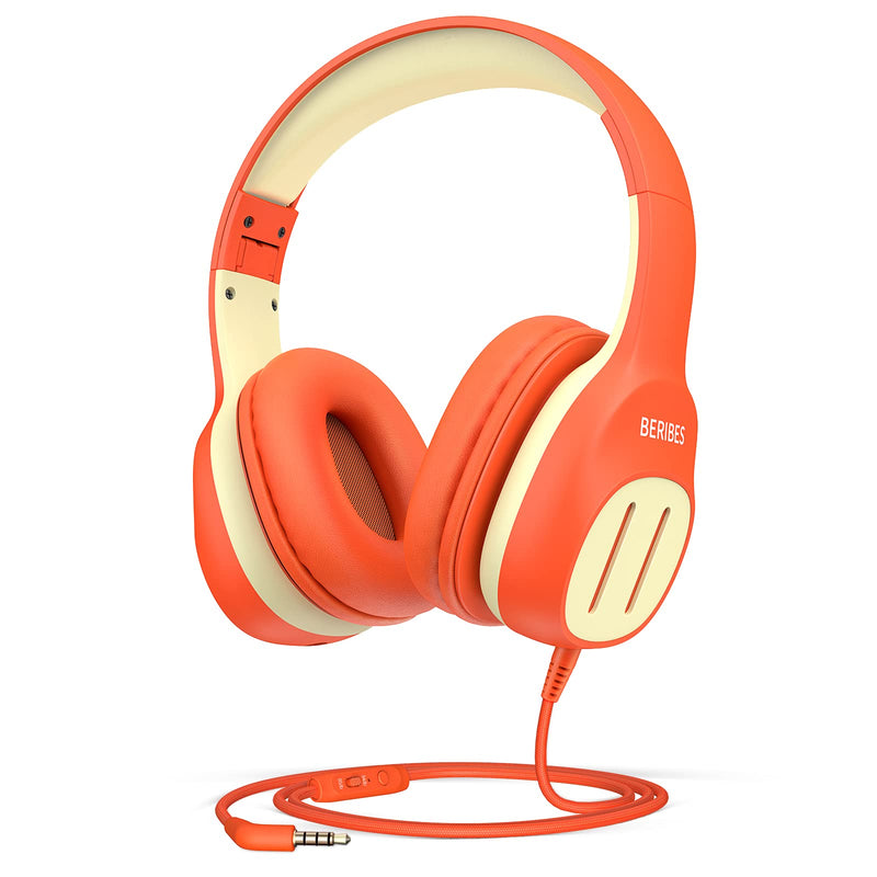  [AUSTRALIA] - BERIBES Kids Headphones, [Vibrant Orange] Sharing Function HiFi Stereo Comfortable Fit Foldable Headphones for Kids with Microphone, Volume Limiter 85/94dB for School, Online Learning, Kindle, Plane Vibrant Orange