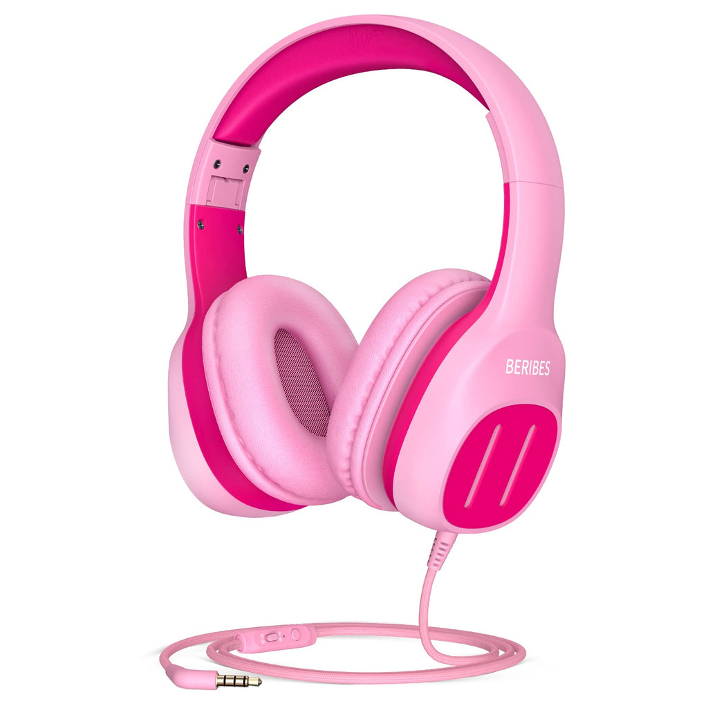  [AUSTRALIA] - BERIBES Kids Headphones, [Romantic Pink] Sharing Function HiFi Stereo Comfortable Fit Foldable Headphones for Kids with Microphone, Volume Limiter 85/94dB for School, Online Learning, Kindle, Plane Romantic Pink