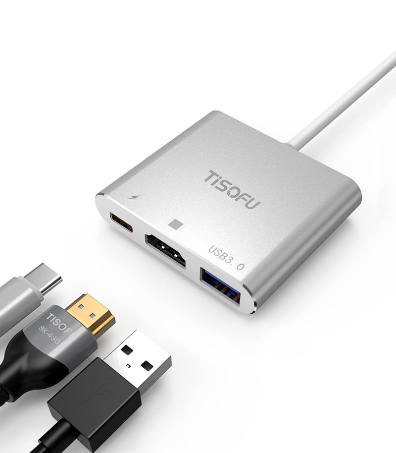  [AUSTRALIA] - USB C HUB - TISOFU USB C to Hdmi Adapter , 100w USB-c Power Adapter, USB 3.0 Data Ports, 4K HDMI to USB C Compatible with Chromebook, XPS, and More 3-in-1 hub