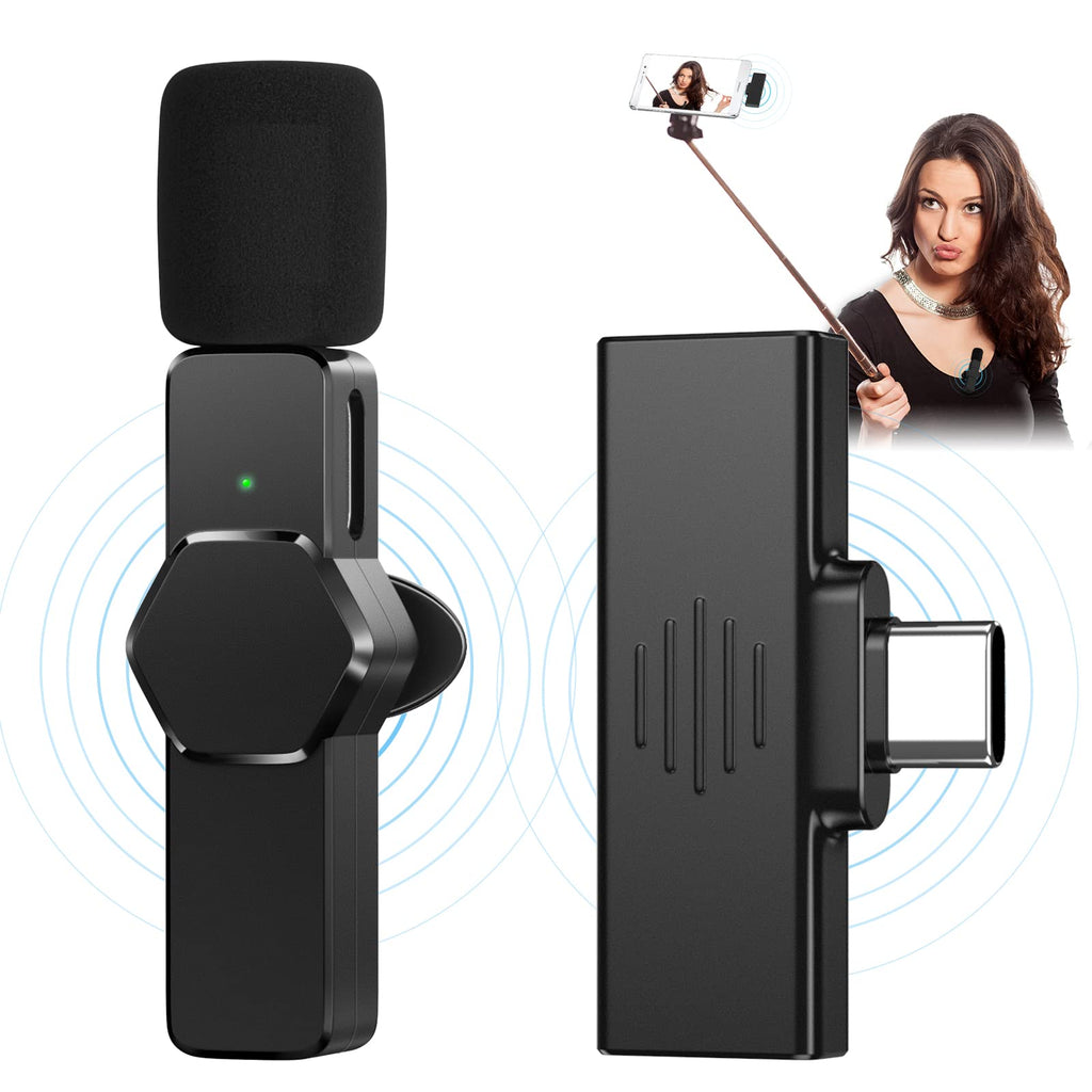  [AUSTRALIA] - 【Plug-Play】 2022 Upgraded Wireless Bluetooth Microphone for Android, External Mic for Android YouTube, Facebook Live Stream, Vlog, Auto-Syncs External Lavalier Mic for Vlog (No Need App/Bluetooth) Type-C