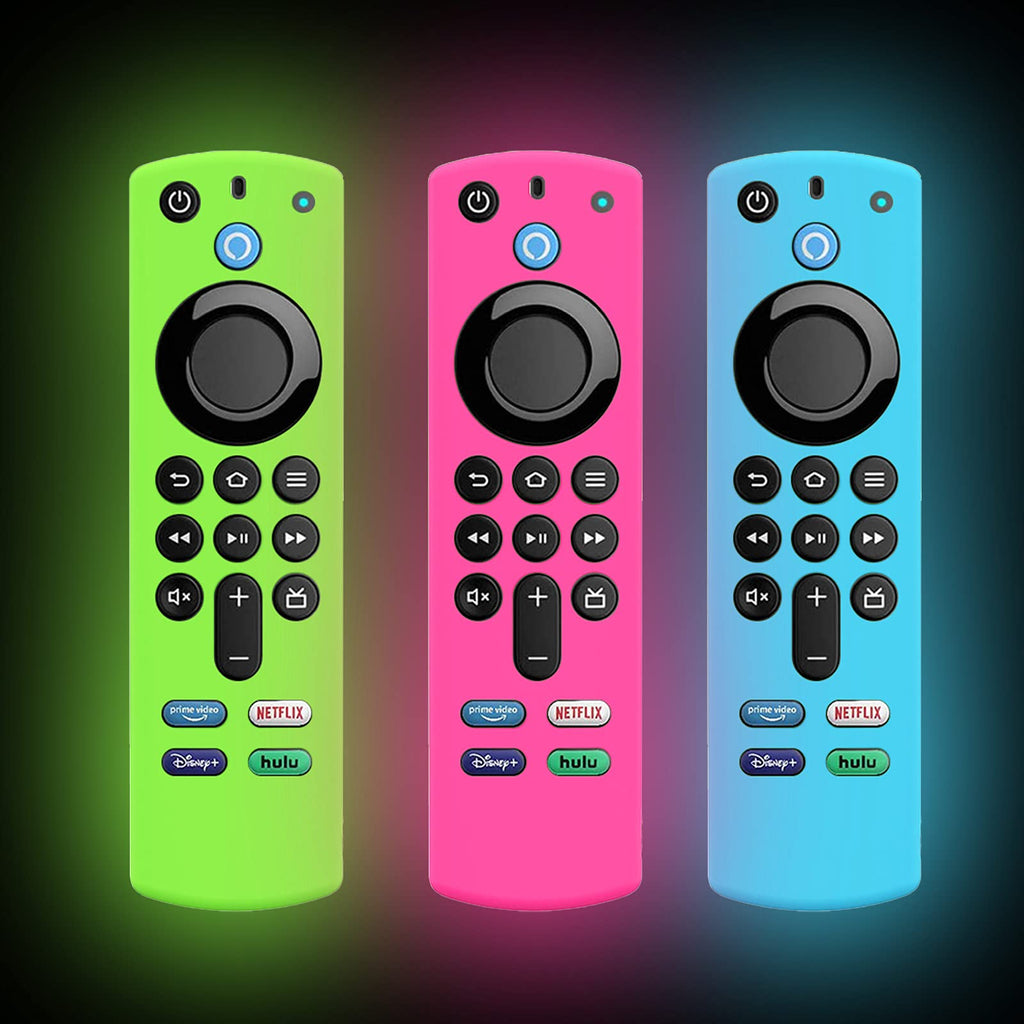  [AUSTRALIA] - 3-Pack Remote Case for FireTV Stick 3rd Gen 2021 Glow in The Dark, Alexa Voice Remote Protective Silicone Cover Glow in Dark with Lanyard (Fluorescent Green/Pink/Blue)- LEFXMOPHY 3 PACK