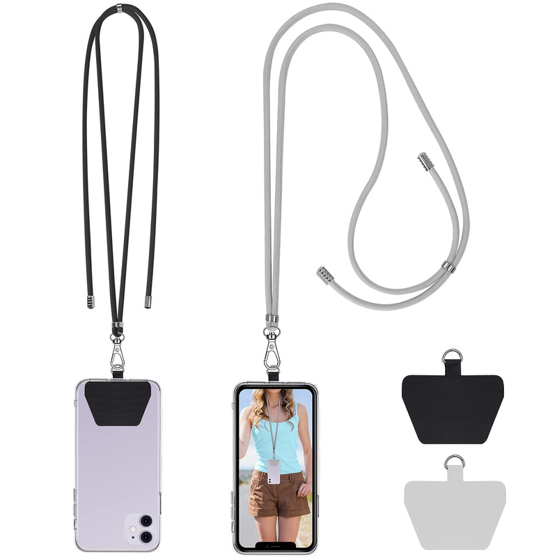  [AUSTRALIA] - Cell Phone Lanyard, Adjustable Phone Lanyard Detachable Neck Strap and Phone Patches 2 PCS Fit for Most Smartphones (Black+Gray) Black+gray