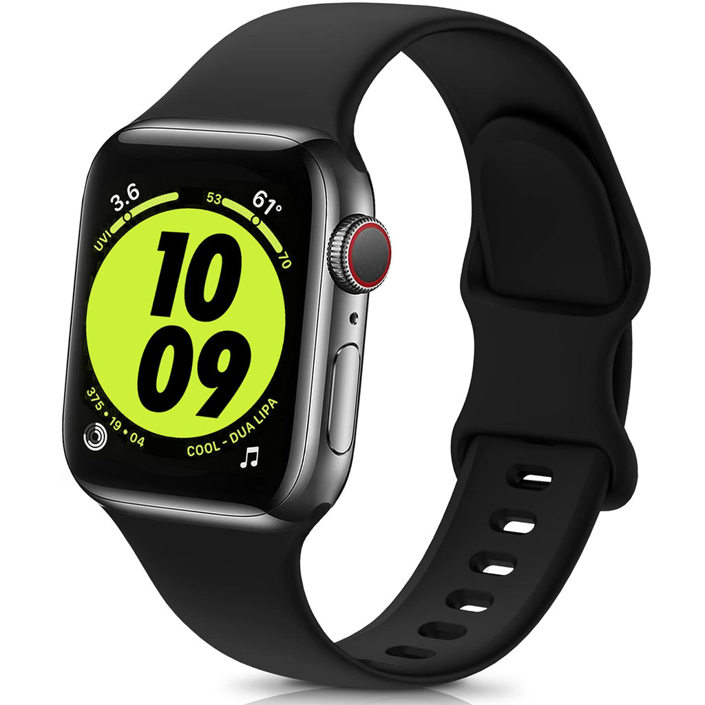  [AUSTRALIA] - OYODSS Bands Compatible with Apple Watch Band 38mm 40mm 41mm 42mm 44mm 45mm, Soft Silicone Sport Wristbands Replacement Strap Compatible with iWatch Series 7 6 5 4 3 2 1 SE Women Men Black 38mm/40mm/41mm