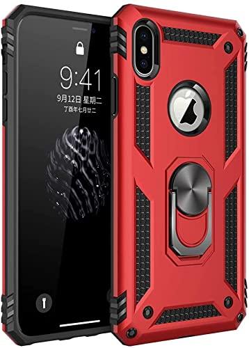  [AUSTRALIA] - Musment iPhone X/XS case, Compatible with iPhone 10 Case,Extremely Protective Military Armor Double Protective Cover with 360 Degree Rotating Ring Bracket - red