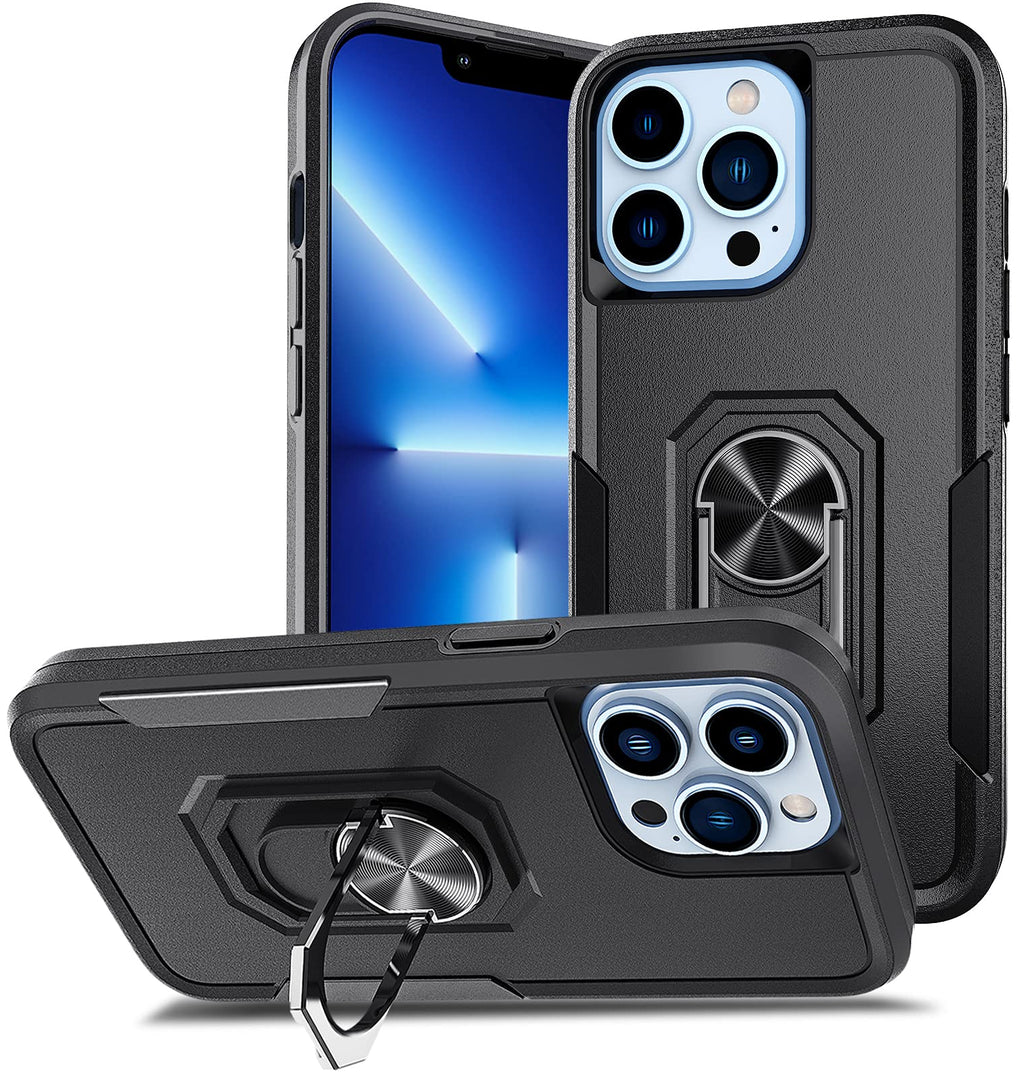  [AUSTRALIA] - ykooe Kickstand Series Case Compatible with iPhone 13 Pro 6.1" Dual Layer Hybrid Impact-Resistant Bumper Cover with Magnetic Stand Car Mount Holder, Black