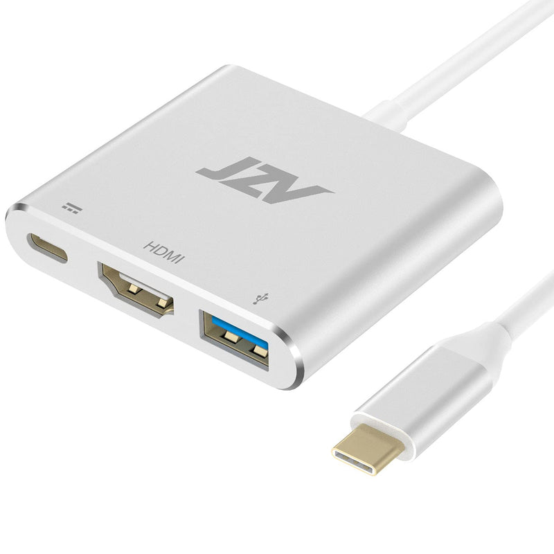  [AUSTRALIA] - JZV HDMI to USB C,USB Type C HDMI Adapter MacBook pro Accessories USB C to HDMI Adapter with 4K HDMI USB 3.0 Port USB C Charging Port USBC hdmi Compatible for MacBook Pro MacBook Air iPad Pro silver