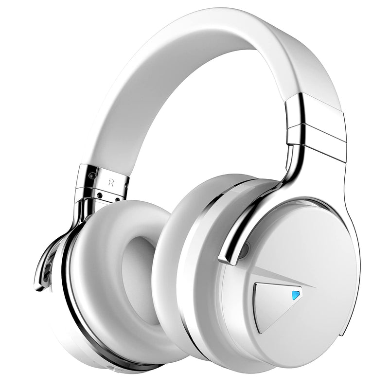  [AUSTRALIA] - Silensys E7 Active Noise Cancelling Headphones Bluetooth Headphones with Microphone Deep Bass Wireless Headphones Over Ear, Comfortable Protein Earpads, 30 Hours Playtime for Travel/Work, White