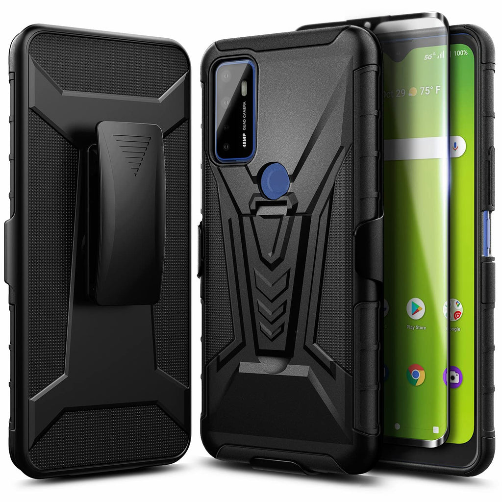  [AUSTRALIA] - NZND Case for AT&T Radiant Max 5G /Cricket Dream 5G with Tempered Glass Screen Protector (Maximum Coverage), Belt Clip Holster Kickstand, Heavy Duty Protective Shockproof Armor Defender Case (Black) Black