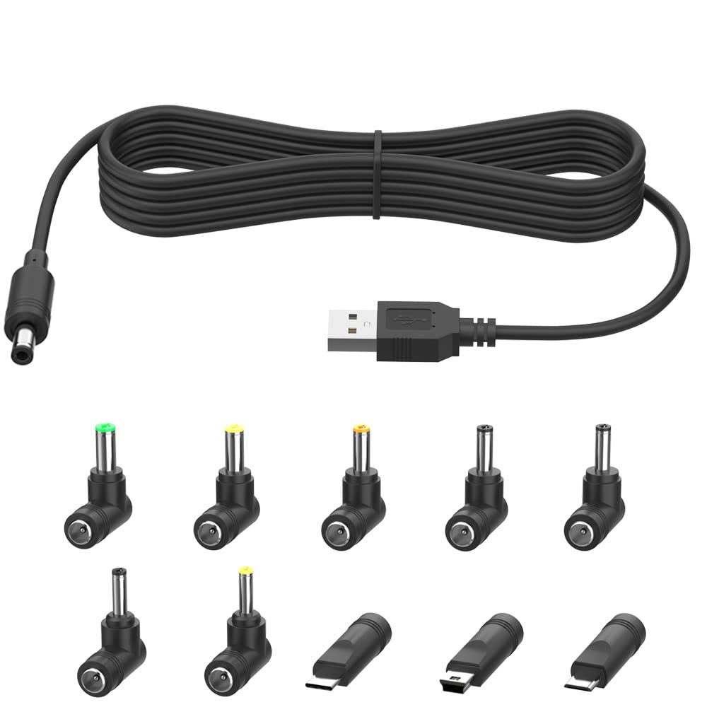  [AUSTRALIA] - Newding Universal 5V DC Power Cable, USB to DC 5.5x2.1mm Plug Charger Cord with 10 Connector Tips(5.5x2.5, 4.8x1.7, 4.0x1.7, 4.0x1.35, 3.5x1.35, 3.0x1.1, 2.5x0.7, Micro USB, Type-C, Mini USB)