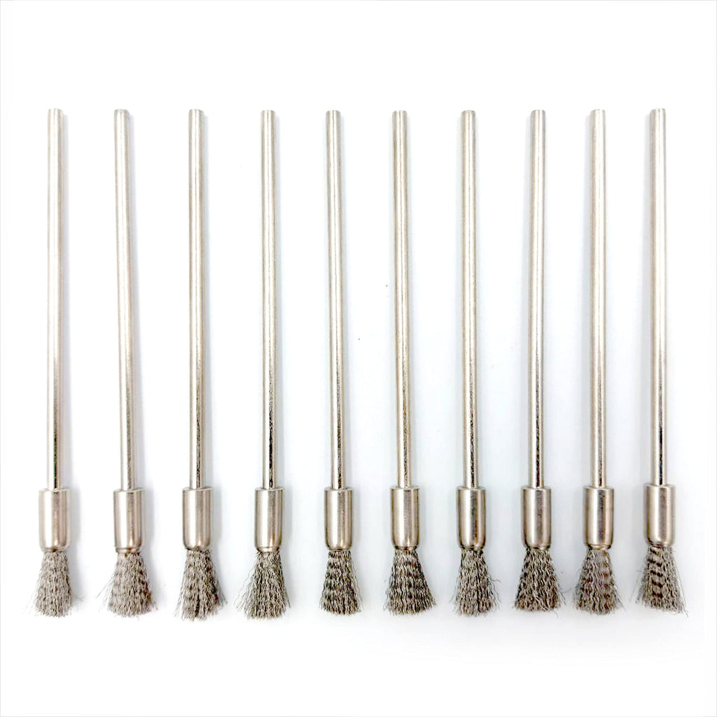  [AUSTRALIA] - 10Pcs Steel Cleaning end Brushes Pen Shape, Bristle Scratch Brushes Extension Rod Diameter 6mm (1/4 inch),shank 3mm (1/8inch),total length 98mm (4 inch) For Power Rotary Tool