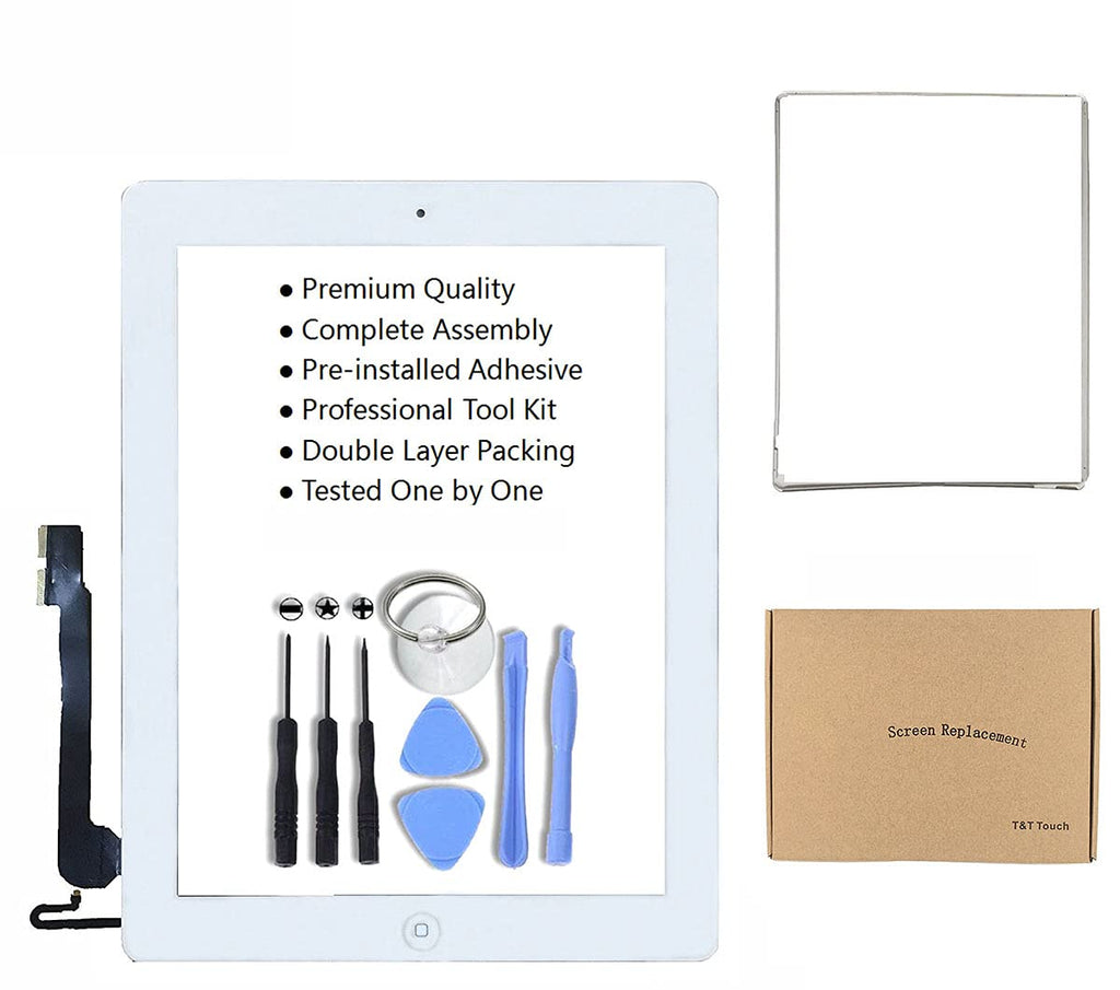  [AUSTRALIA] - White Touch Screen Replacement Glass Replacement Digitizer Assembly Repair Kit for iPad 4 2012 9.7 inch Model A1458 A1459 A1460 with Home Button, Camera Bracket, Adhesive, Tool Kits