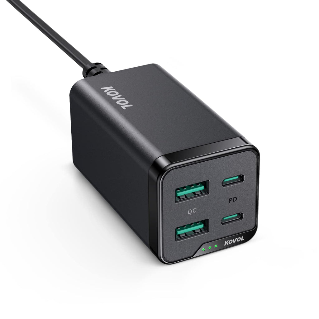  [AUSTRALIA] - USB C Charger, KOVOL 65W 4-Port PD PPS [GaN III] Fast Desktop Wall Charger USB C Charging Station with 2 USB-C +2 USB Ports for iPhone 12,13, iPad Pro, MacBook Pro/Air, Galaxy, Pixel, Laptop and More