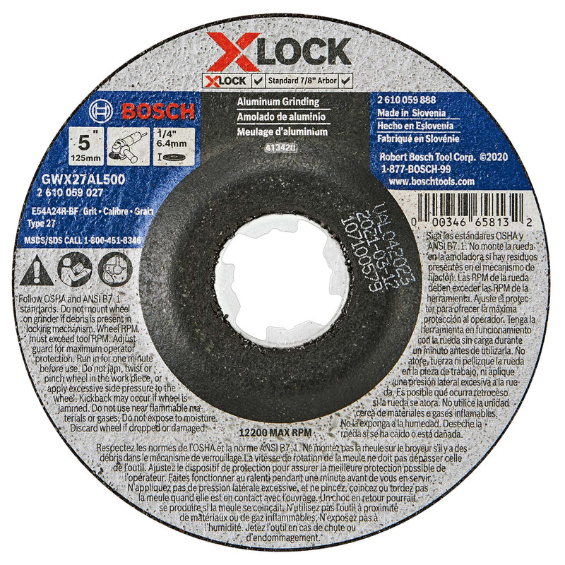  [AUSTRALIA] - Bosch GWX27AL500 5 In. x .1/4 In. X-LOCK Arbor Type 27 24 Grit Metal Grinding Abrasive Wheel