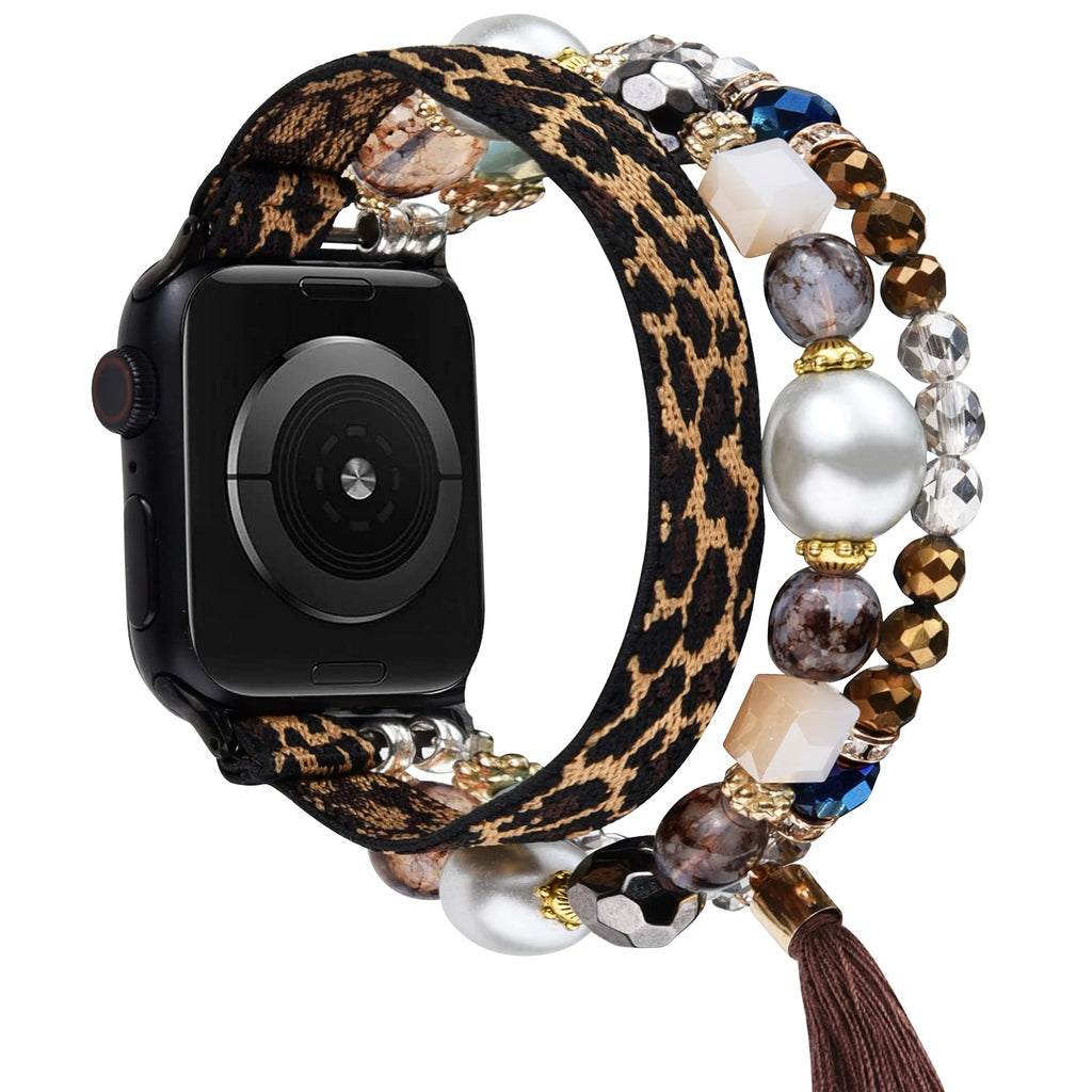  [AUSTRALIA] - Glittering Beaded Compatible with Apple Watch SE 40mm 44mm Series 6/5/4 41mm 45mm Series 7 Bands, iWatch Series 3/2/1 38mm 42mm Bracelets, CAGOS iPhone Watch Band for Women Brown 41mm/40mm/38mm